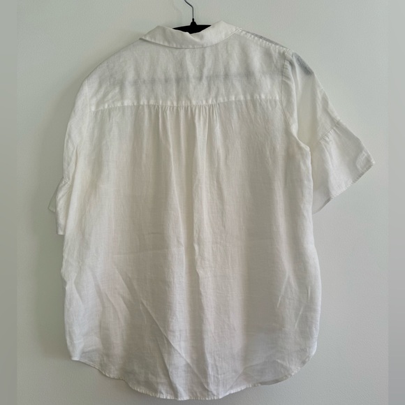 Linen flounced boho sleeve white button up shirt - Picture 4 of 8